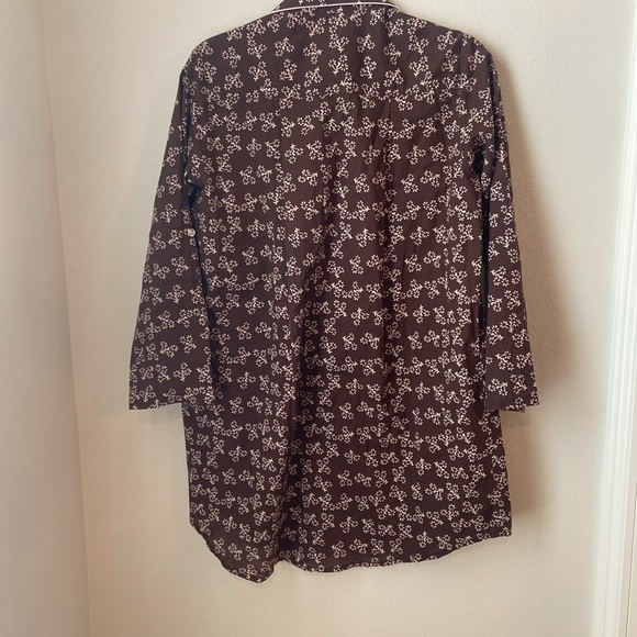 Julia Amory Husband Shirt Brown Floral Print 100% Cotton Tunic Dress Size M - Picture 2 of 4